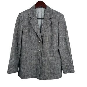 Dara Lamb Womens Blazer Gray Plaid Notched Lapel 3 Button‎ Jacket Size 2